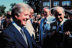 President Carter meets with Grand Islanders, including Ralph Kelly (right), during his visit on June 10.
